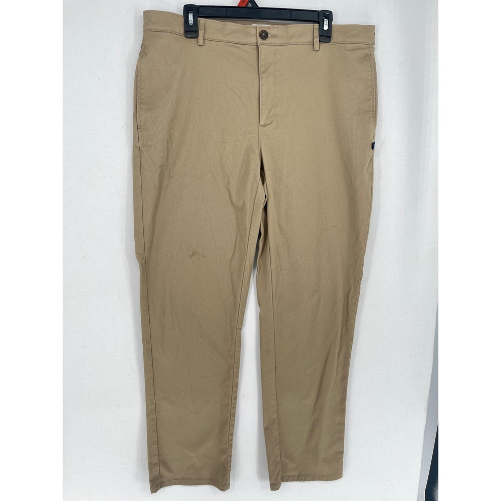 Dennis Chino Pants Mens Khaki Flat Front Stretch 36x32 Style 078500 Tan